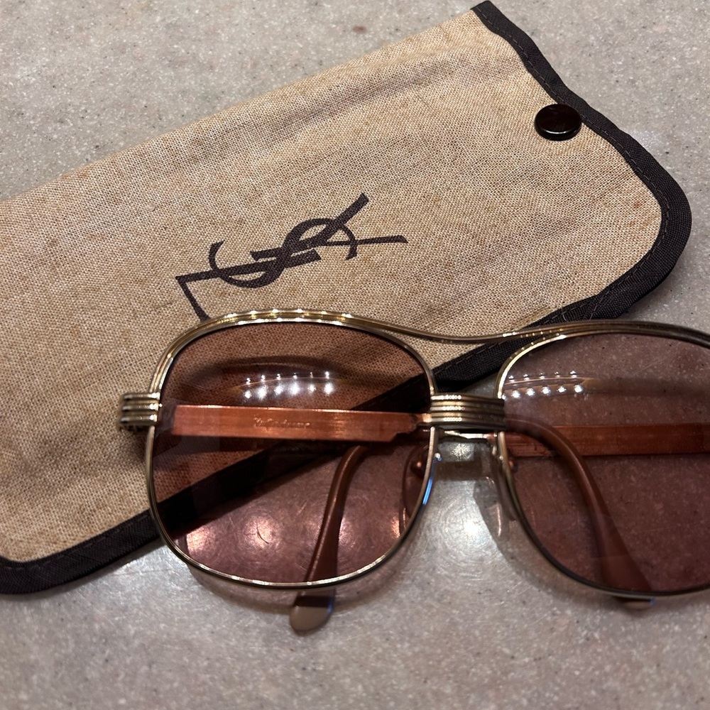 Vintage Yves Saint Laurent Gold Frame Sunglasses with Brown Lenses